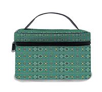 Trousse de Maquillage en Cuir, Boho, Design inspiré des Motifs géométriques, Jaune écume de mer foncé, Trousses de Maquillage Portables étanches