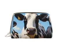 Trousse de maquillage en cuir de cerf, grande capacité, sac de rangement de voyage, articles de toilette et trousse de maquillage à double usage, Vaches noires et blanches, Taille unique, Cartable