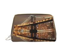 Trousse de maquillage en cuir de cochon pour voyage, trousse de toilette portable pour femme/homme, New York Manhattan Bridge Night, Taille unique