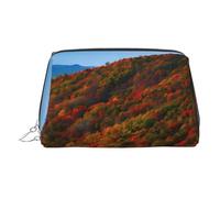 Trousse de maquillage en cuir doré - Blue Ridge Parkway Mountains - Organiseur de voyage cosmétique de voyage avec poignée et fermeture éclair - Parfait pour un usage quotidien, Argenté., Taille