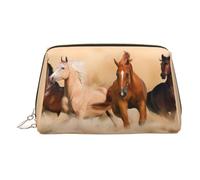 Trousse de maquillage en cuir doré - Cheval qui coure dans le désert - Imprimé tempête de sable - Trousse de toilette portable - Pochette à fermeture éclair pour un usage quotidien, doré, Taille