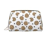 Trousse de maquillage en cuir doré - Cookies, nourriture, pépites de chocolat, biscuits, sacs cosmétiques de voyage, organisateur de toilette portable, pochette à fermeture éclair pour un usage