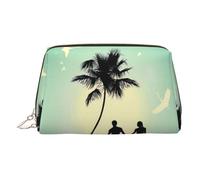 Trousse de maquillage en cuir doré - Couple marié marchant sur la plage - Trousse de toilette portable, pochette à fermeture éclair pour un usage quotidien, doré, Taille unique