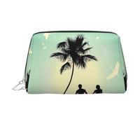 Trousse de maquillage en cuir doré - Couple marié marchant sur la plage - Trousse de toilette portable, pochette à fermeture éclair pour un usage quotidien, Argenté., Taille unique
