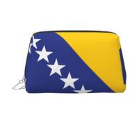 Trousse de maquillage en cuir doré - Drapeau de la Bosnie-Herzégovine Imprimer Sacs cosmétiques de voyage, organisateur de toilette portable, pochette à fermeture éclair pour un usage quotidien