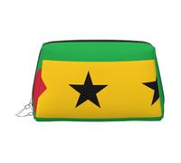 Trousse de maquillage en cuir doré - Drapeau de Sao Tomé-et-Principe - Trousse de toilette portable avec fermeture éclair pour un usage quotidien, Argenté., Taille unique