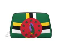 Trousse de maquillage en cuir doré - Drapeau du Commonwealth de la Dominique - Sacs cosmétiques de voyage imprimés, organisateur de toilette portable, pochette à fermeture éclair pour un usage