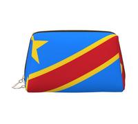 Trousse de maquillage en cuir doré - Drapeau du Congo Imprimer Sacs cosmétiques de voyage, organisateur de toilette portable, pochette à fermeture éclair pour un usage quotidien, doré, Taille unique