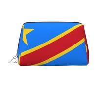 Trousse de maquillage en cuir doré - Drapeau du Congo Imprimer Sacs cosmétiques de voyage, organisateur de toilette portable, pochette à fermeture éclair pour un usage quotidien, Argenté., Taille