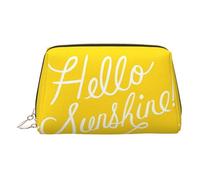 Trousse de maquillage en cuir doré - Goodlooking Hello Sunshine Print Trousse de maquillage de voyage pour femme, petit organisateur avec poignée, pochette à fermeture éclair, doré, Taille unique