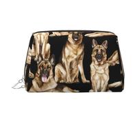 Trousse de maquillage en cuir doré - Imprimé berger allemand - Trousse de toilette portable - Pochette à fermeture éclair pour un usage quotidien, Argenté., Taille unique