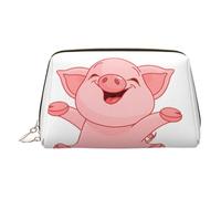 Trousse de maquillage en cuir doré - Imprimé cochon rose - Petit organisateur avec poignée - Pochette à fermeture éclair, doré, Taille unique