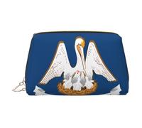 Trousse de maquillage en cuir doré - Imprimé drapeau de l'État de Louisiane - Trousse de toilette portable - Pochette à fermeture éclair pour un usage quotidien, doré, Taille unique
