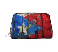 Trousse de maquillage en cuir doré - Imprimé drapeau de Porto Rico - Organiseur de voyage avec poignée et fermeture éclair - Parfait pour un usage quotidien, Argenté., Taille unique