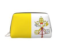 Trousse de maquillage en cuir doré - Imprimé drapeau du Vatican - Trousse de toilette portable - Pochette à fermeture éclair pour un usage quotidien, doré, Taille unique