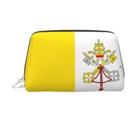 Trousse de maquillage en cuir doré - Imprimé drapeau du Vatican - Trousse de toilette portable - Pochette à fermeture éclair pour un usage quotidien, Argenté., Taille unique