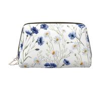 Trousse de maquillage en cuir doré - Imprimé floral dessiné à la main - Trousse de toilette portable - Pochette à fermeture éclair pour un usage quotidien, doré, Taille unique