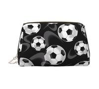 Trousse de maquillage en cuir doré - Imprimé football noir - Trousse de toilette portable - Pochette à fermeture éclair pour un usage quotidien, doré, Taille unique