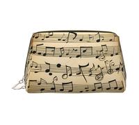 Trousse de maquillage en cuir doré - Imprimé notes de musique - Organiseur de voyage avec poignée et fermeture éclair - Parfait pour un usage quotidien, doré, Taille unique