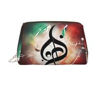 Trousse de maquillage en cuir doré - Imprimé notes de musique - Organiseur de voyage avec poignée et fermeture éclair - Parfait pour un usage quotidien, doré, Taille unique