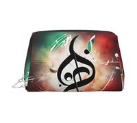 Trousse de maquillage en cuir doré - Imprimé notes de musique - Organiseur de voyage avec poignée et fermeture éclair - Parfait pour un usage quotidien, Argenté., Taille unique