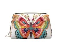 Trousse de maquillage en cuir doré - Imprimé papillon coloré - Organiseur de voyage avec poignée et fermeture éclair - Parfait pour un usage quotidien, doré, Taille unique