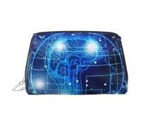 Trousse de maquillage en cuir doré - Intelligence artificielle - Imprimé cerveau - Trousse de toilette portable - Pochette à fermeture éclair pour un usage quotidien, Argenté., Taille unique