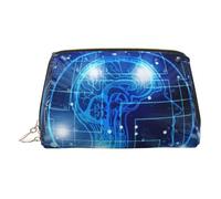 Trousse de maquillage en cuir doré - Intelligence artificielle - Imprimé cerveau - Trousse de toilette portable - Pochette à fermeture éclair pour un usage quotidien, doré, Taille unique