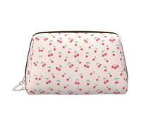Trousse de maquillage en cuir doré - Jolie trousse de maquillage de voyage avec imprimé cerise rouge, organiseur de toilette portable, pochette à fermeture éclair pour un usage quotidien, doré, Taille