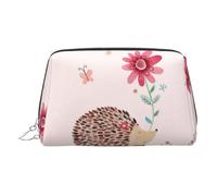 Trousse de maquillage en cuir doré - Jolie trousse de maquillage de voyage avec imprimé hérisson, organiseur de toilette portable, pochette à fermeture éclair pour un usage quotidien, Argenté., Taille