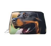 Trousse de maquillage en cuir doré - Motif chien Rottweiler (1) Trousse de toilette portable avec fermeture éclair pour un usage quotidien, Argenté., Taille unique