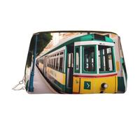 Trousse de maquillage en cuir doré - Motif tramway de Lisbonne - Organiseur de voyage avec poignée et fermeture éclair - Parfaite pour un usage quotidien, doré, Taille unique