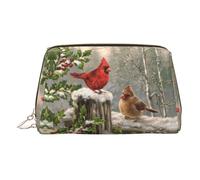 Trousse de maquillage en cuir doré - Oiseau rouge houx et baies - Sacs cosmétiques de voyage - Organiseur de toilette portable - Pochette à fermeture éclair pour un usage quotidien, doré, Taille