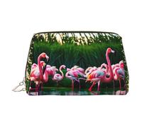 Trousse de maquillage en cuir doré - Organiseur de voyage coloré et fabuleux imprimé flamants roses avec poignée et fermeture éclair - Parfait pour un usage quotidien, doré, Taille unique