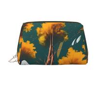 Trousse de maquillage en cuir doré - Parcs nationaux Sunshine Trees Print Sacs cosmétiques de voyage avec poignée, séparateur, fermeture éclair, articles de toilette personnels portables, doré, Taille