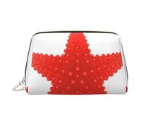 Trousse de maquillage en cuir doré - Trousse de maquillage de voyage avec imprimé étoile de mer rouge, organiseur de toilette portable, pochette à fermeture éclair pour un usage quotidien, doré