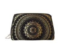 Trousse de maquillage en cuir doré - Trousse de maquillage de voyage avec motif mandala kaléidoscope pour femme, petit organisateur avec poignée, pochette à fermeture éclair, doré, Taille unique