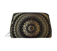Trousse de maquillage en cuir doré - Trousse de maquillage de voyage avec motif mandala kaléidoscope pour femme, petit organisateur avec poignée, pochette à fermeture éclair, Argenté., Taille unique