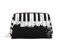 Trousse de maquillage en cuir doré - Trousse de maquillage de voyage avec poignée et pochette à fermeture éclair pour femme, imprimé piano, doré, Taille unique