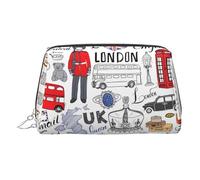 Trousse de maquillage en cuir doré - Trousse de maquillage de voyage avec poignée et pochette à fermeture éclair - Imprimé « I Love London » pour femme, Argenté., Taille unique