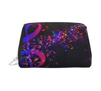 Trousse de maquillage en cuir doré - Trousse de maquillage de voyage colorée avec imprimé note de musique galaxie pour femme, petit organisateur avec poignée, pochette à fermeture éclair, Argenté