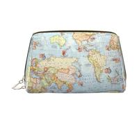 Trousse de maquillage en cuir doré - Trousse de maquillage de voyage imprimée carte du monde, organiseur de toilette portable, pochette à fermeture éclair pour un usage quotidien, doré, Taille unique