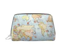 Trousse de maquillage en cuir doré - Trousse de maquillage de voyage imprimée carte du monde, organiseur de toilette portable, pochette à fermeture éclair pour un usage quotidien, Argenté., Taille