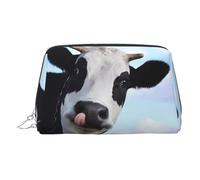 Trousse de maquillage en cuir doré - Trousse de maquillage de voyage mignonne à imprimé vache pour femme, petit organisateur avec poignée, pochette à fermeture éclair, Argenté., Taille unique