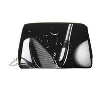 Trousse de maquillage en cuir doré - Trousse de maquillage de voyage pour femme, petit organisateur avec poignée, pochette à fermeture éclair - Imprimé golf noir et blanc, doré, Taille unique