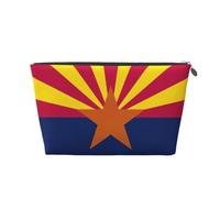 Trousse de maquillage en cuir imperméable avec imprimé drapeau de l'État de l'Arizona pour femme, Argenté., Taille unique, Trousse de toilette