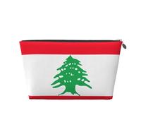 Trousse de maquillage en cuir imperméable avec imprimé drapeau du Liban pour femme, Argenté., Taille unique, Trousse de toilette