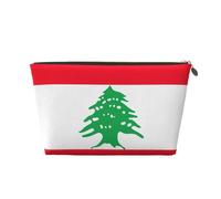 Trousse de maquillage en cuir imperméable avec imprimé drapeau du Liban pour femme, doré, Taille unique, Trousse de toilette