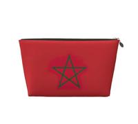 Trousse de maquillage en cuir imperméable avec imprimé drapeau du Maroc pour femme, doré, Taille unique, Trousse de toilette