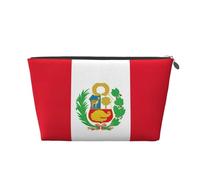 Trousse de maquillage en cuir imperméable avec imprimé drapeau du Pérou pour femme, Argenté., Taille unique, Trousse de toilette
